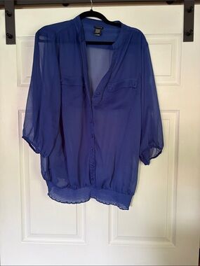 Torid Sheer Button-Front Blouse in Royal Blue